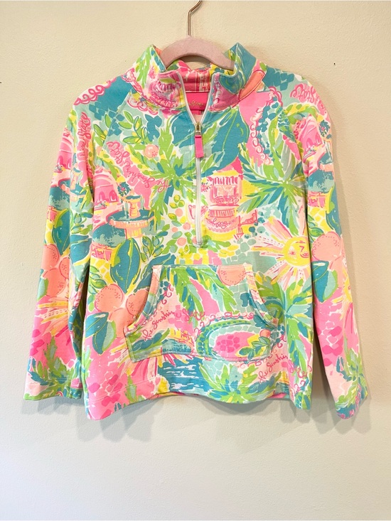 Lilly Pulitzer Other - Lilly Pulitzer Girls' Pink Multi Tropical Half-Zip Pullover